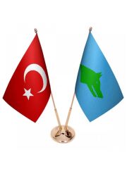 Masa Üstü Göktürk Bayrağı Türk Bayrağı İkili Pirinç Direk Masa Bayrak Seti