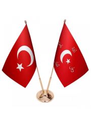 Masa Üstü İttihat ve Terakki Bayrağı Türk Bayrağı İkili Pirinç Direk Masa Bayrak Seti