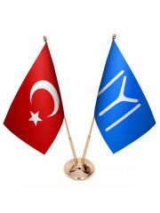 Masa Üstü Kayı Boyu Bayrağı Türk Bayrağı İkili Pirinç Direk Masa Bayrak Seti