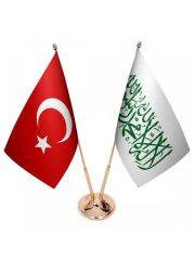 Masa Üstü Beyaz Kelimei Tevhid Bayrağı Türk Bayrağı İkili Pirinç Direk Masa Bayrak Seti
