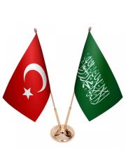 Masa Üstü Yeşil Kelimei Tevhid Bayrağı Türk Bayrağı İkili Pirinç Direk Masa Bayrak Seti
