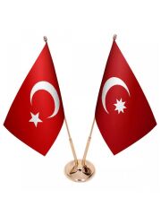 Masa Üstü Osmanlı Devleti Bayrağı Türk Bayrağı İkili Pirinç Direk Masa Bayrak Seti