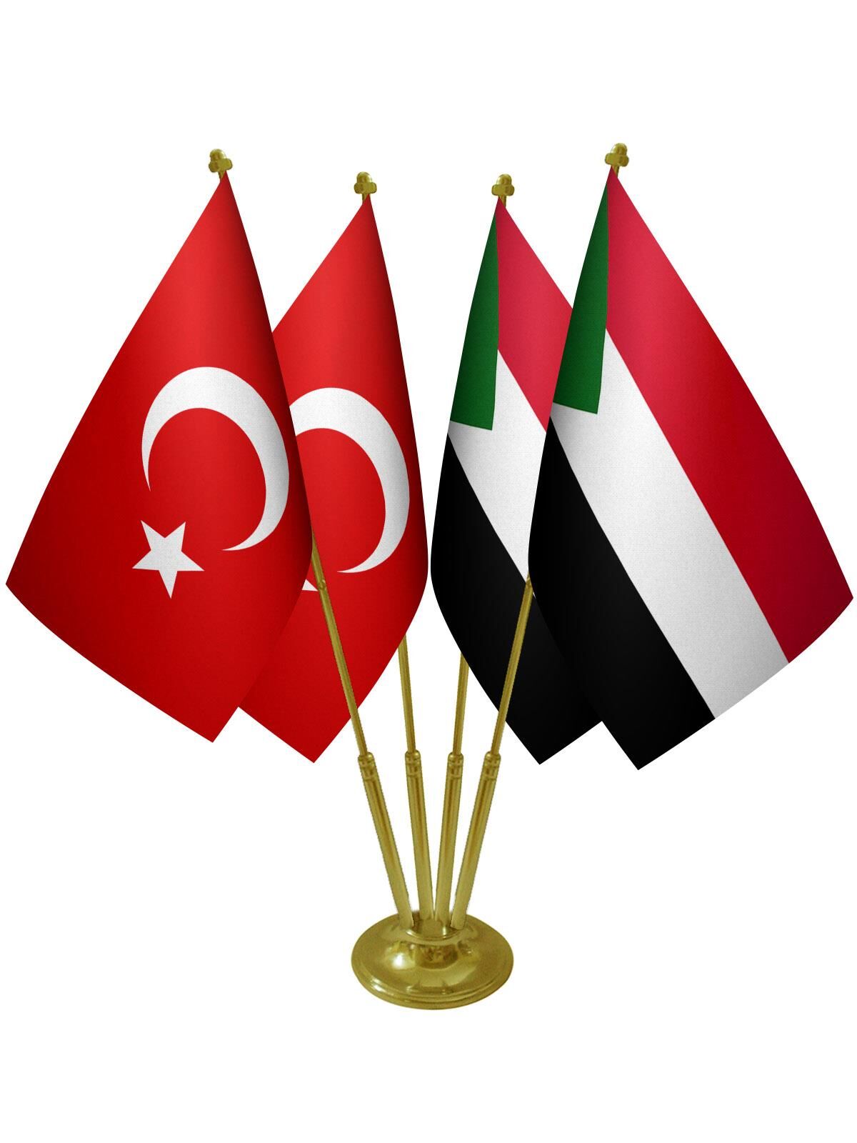 Masa Üstü Sudan Bayrağı Türk Bayrağı Dörtlü Pirinç Direk Masa Bayrak Seti