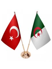 Masa Üstü Cezayir Bayrağı Türk Bayrağı İkili Pirinç Direk Masa Bayrak Seti