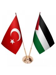 Masa Üstü Filistin Bayrağı Türk Bayrağı İkili Pirinç Direk Masa Bayrak Seti