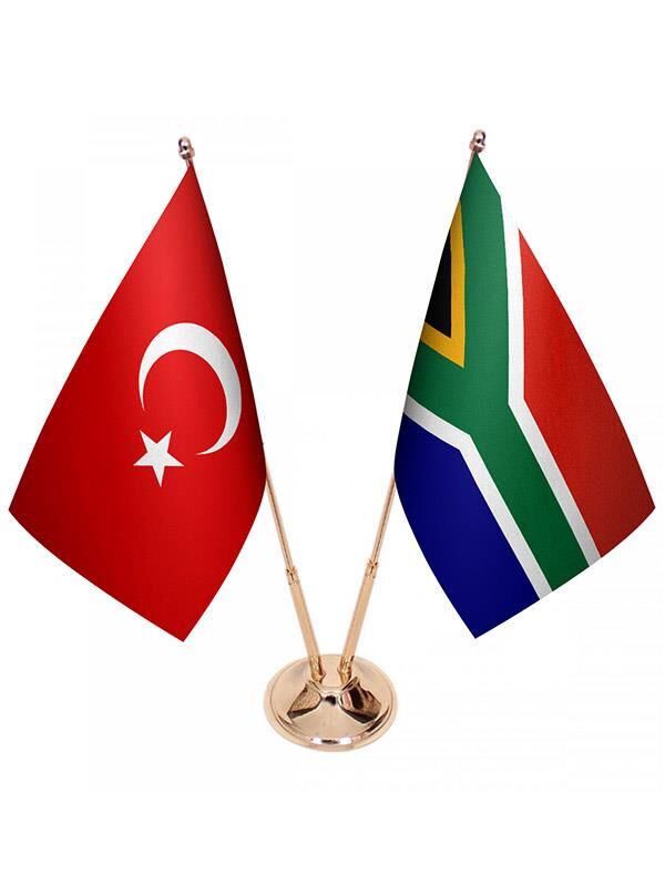 Masa Üstü Güney Afrika Bayrağı Türk Bayrağı İkili Pirinç Direk Masa Bayrak Seti