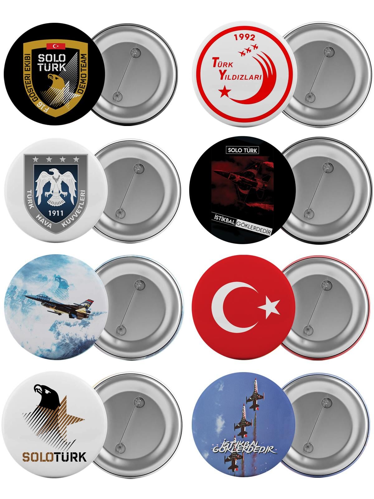 Solotürk Çanta Rozeti Seti 8 Adet En Büyük Boy 5.8cm İğneli Broş