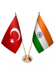 Masa Üstü Hindistan Bayrağı Türk Bayrağı İkili Pirinç Direk Masa Bayrak Seti