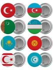 Bağımsız Türk Devletleri Çanta Rozeti Seti 8 Adet En Büyük Boy 5.8cm İğneli Broş