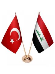 Masa Üstü Irak Bayrağı Türk Bayrağı İkili Pirinç Direk Masa Bayrak Seti