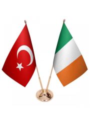 Masa Üstü İrlanda Bayrağı Türk Bayrağı İkili Pirinç Direk Masa Bayrak Seti