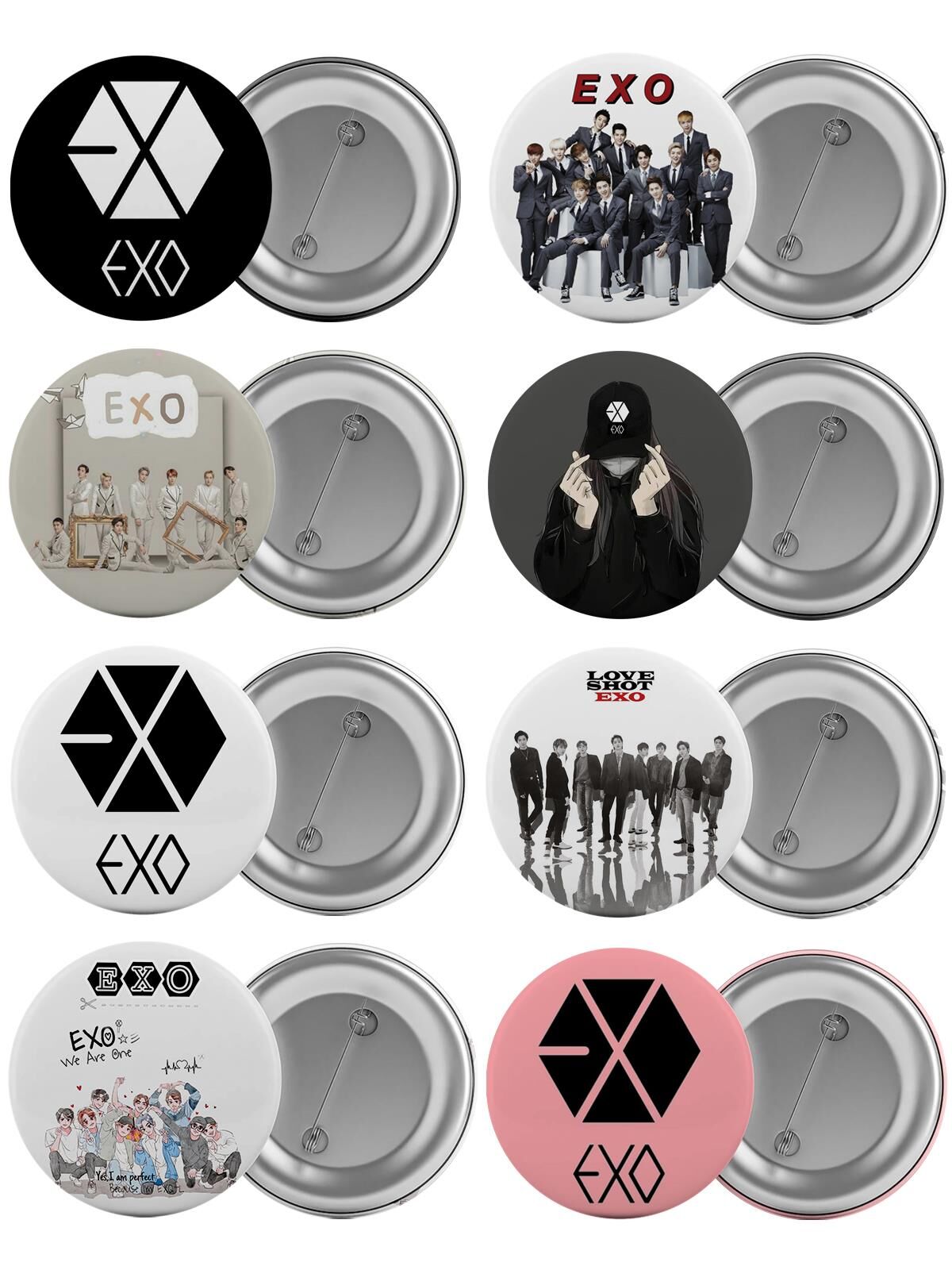 Exo Çanta Rozeti Seti 8 Adet En Büyük Boy 5.8cm İğneli Broş