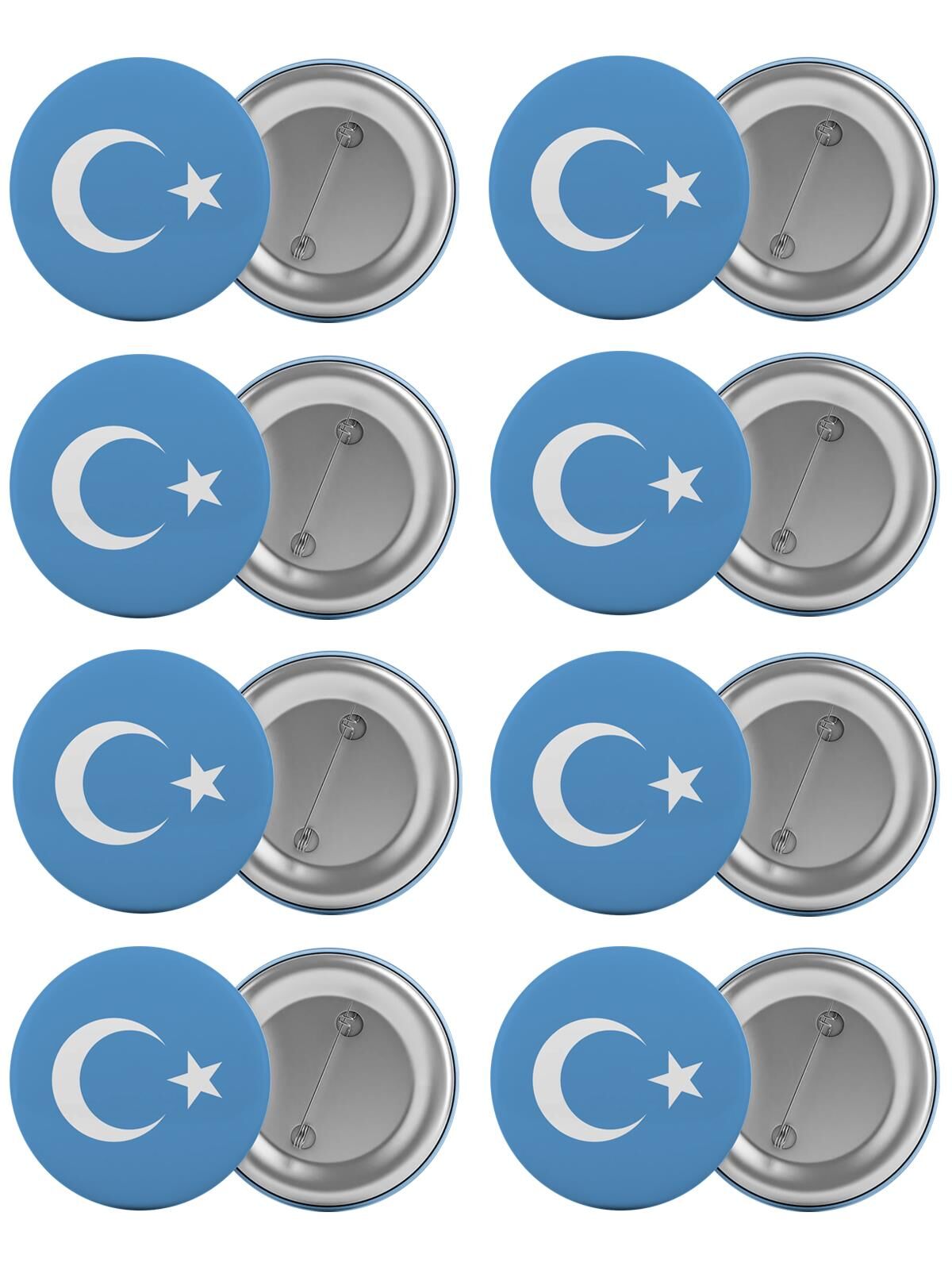 Doğu Türkistan Bayrağı Çanta Rozeti Seti 8 Adet En Büyük Boy 5.8cm İğneli Broş
