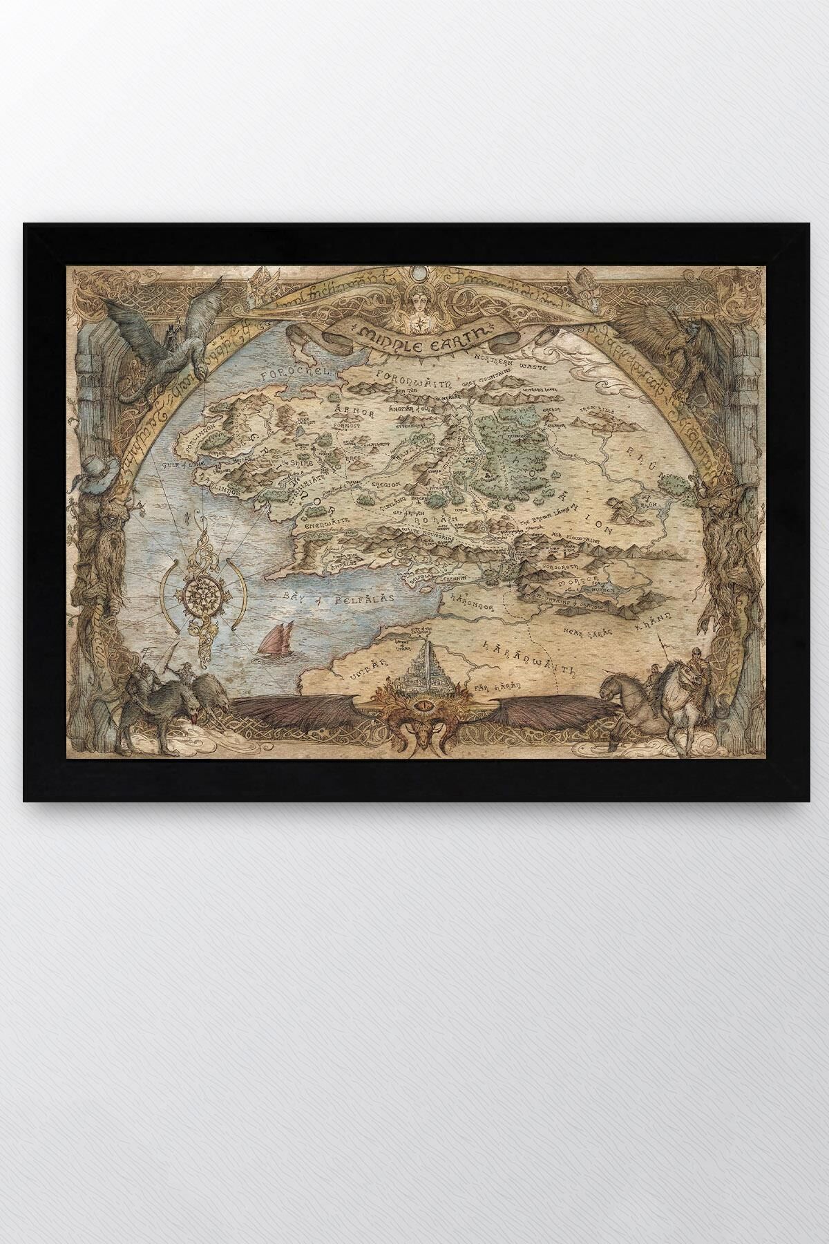 Yüzüklerin Efendisi Çerçeveli Tablo - Middle Earth Map Poster Tablo