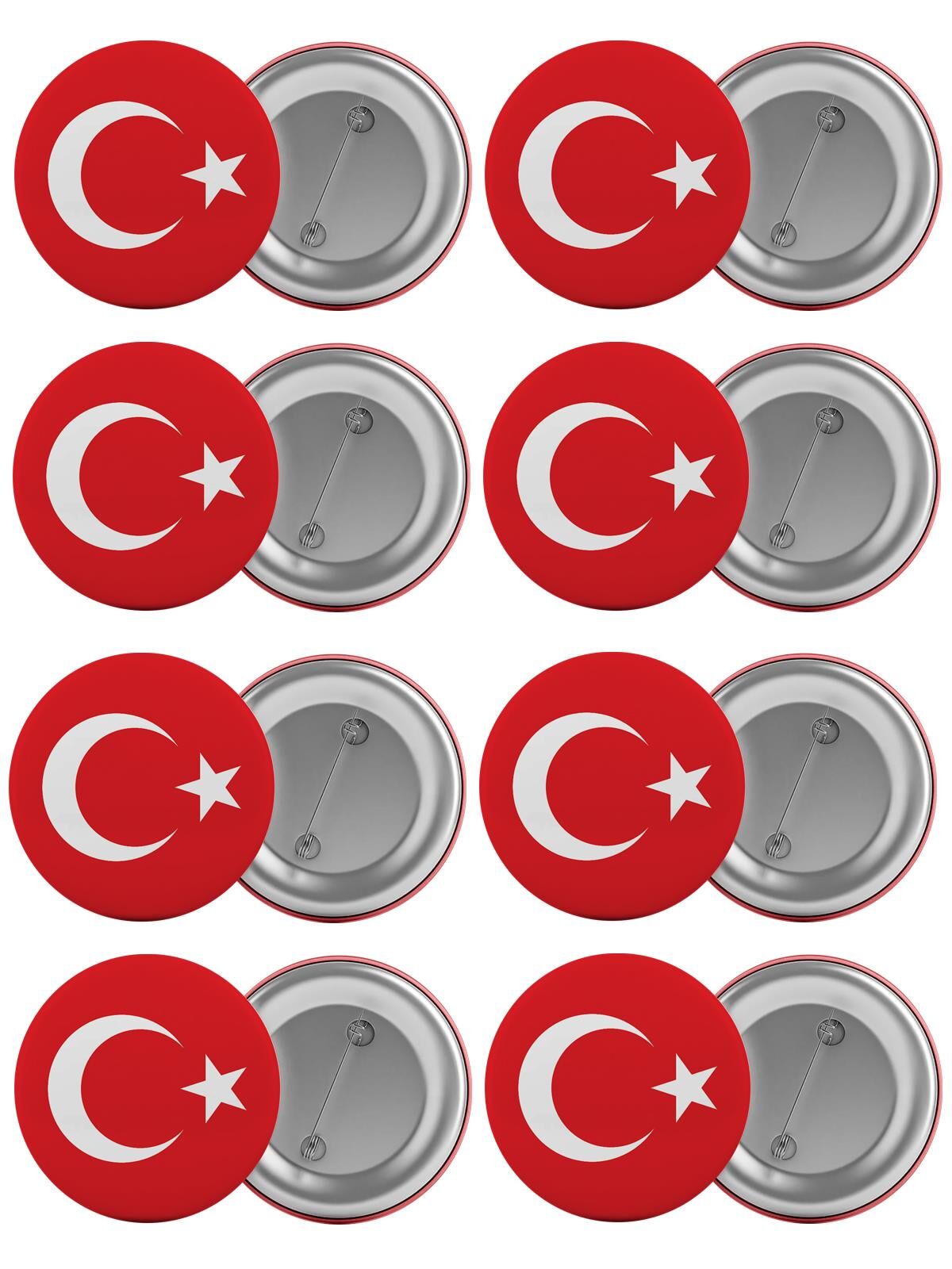 Türk Bayrağı Çanta Rozeti Seti 8 Adet En Büyük Boy 5.8cm İğneli Broş