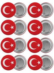 Türk Bayrağı Çanta Rozeti Seti 8 Adet En Büyük Boy 5.8cm İğneli Broş