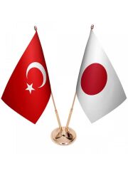 Masa Üstü Japonya Bayrağı Türk Bayrağı İkili Pirinç Direk Masa Bayrak Seti