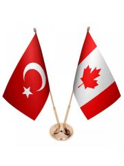 Masa Üstü Kanada Bayrağı Türk Bayrağı İkili Pirinç Direk Masa Bayrak Seti