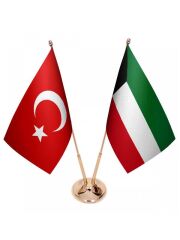 Masa Üstü Kuveyt Bayrağı Türk Bayrağı İkili Pirinç Direk Masa Bayrak Seti