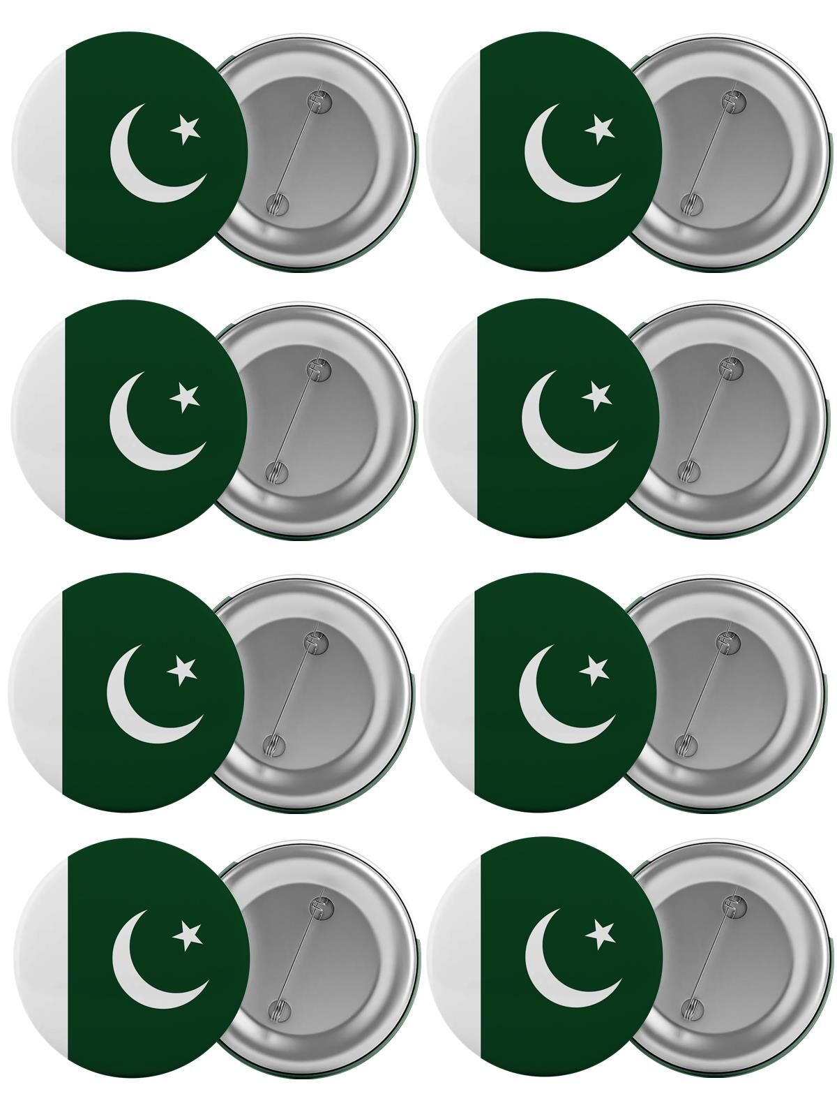 Pakistan Bayrağı Çanta Rozeti Seti 8 Adet En Büyük Boy 5.8cm İğneli Broş