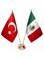 Masa Üstü Meksika Bayrağı Türk Bayrağı İkili Pirinç Direk Masa Bayrak Seti