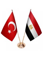 Masa Üstü Mısır Bayrağı Türk Bayrağı İkili Pirinç Direk Masa Bayrak Seti