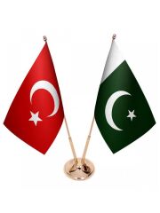 Masa Üstü Pakistan Bayrağı Türk Bayrağı İkili Pirinç Direk Masa Bayrak Seti