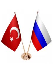 Masa Üstü Rusya Bayrağı Türk Bayrağı İkili Pirinç Direk Masa Bayrak Seti