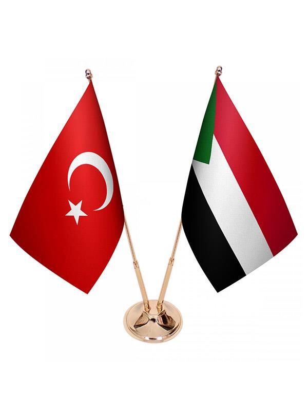 Masa Üstü Sudan Bayrağı Türk Bayrağı İkili Pirinç Direk Masa Bayrak Seti