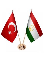 Masa Üstü Tacikistan Bayrağı Türk Bayrağı İkili Pirinç Direk Masa Bayrak Seti