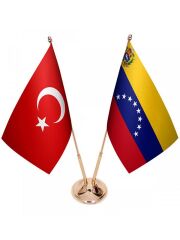Masa Üstü Venezuella Bayrağı Türk Bayrağı İkili Pirinç Direk Masa Bayrak Seti