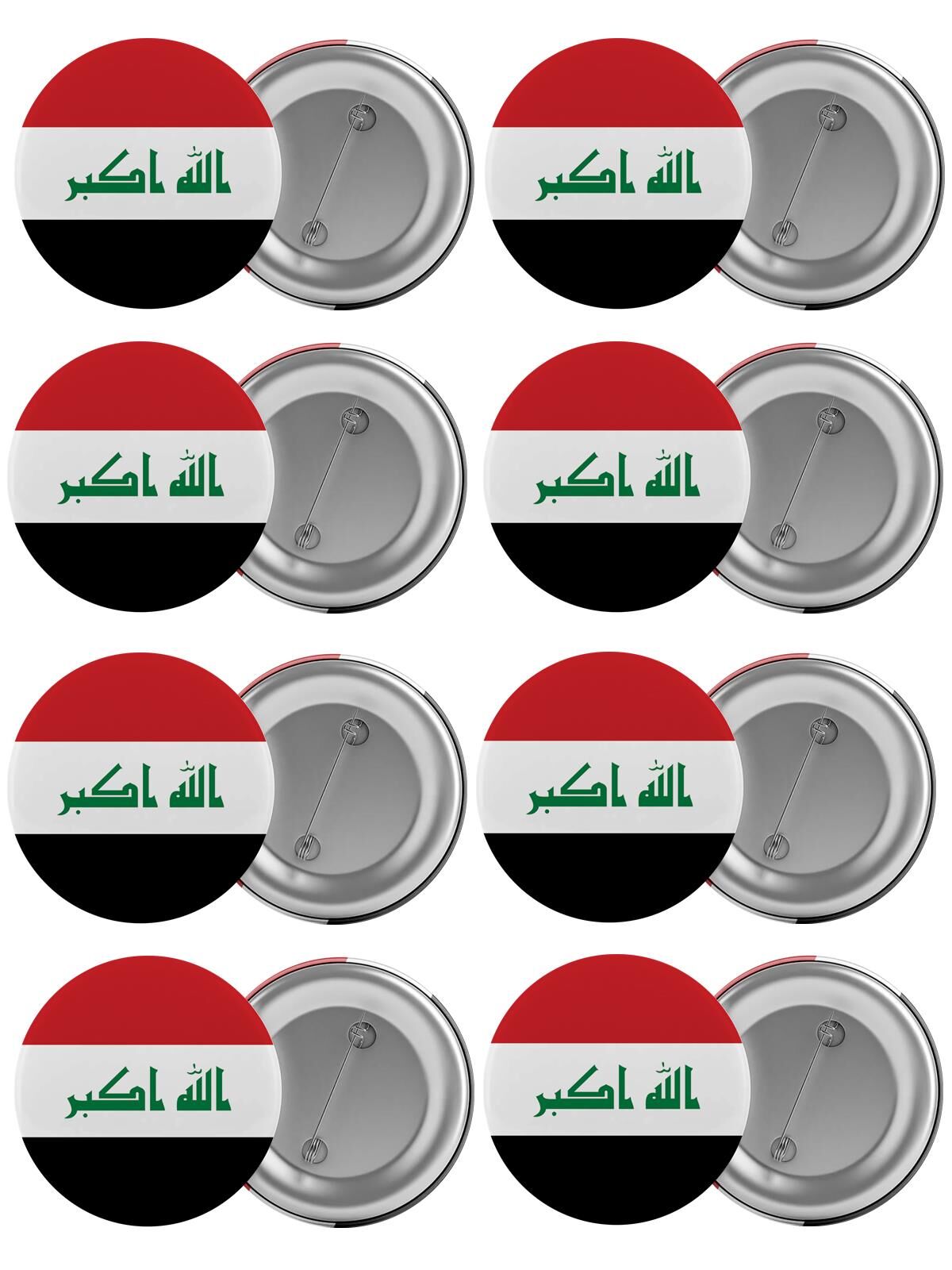 Irak Bayrağı Çanta Rozeti Seti 8 Adet En Büyük Boy 5.8cm İğneli Broş