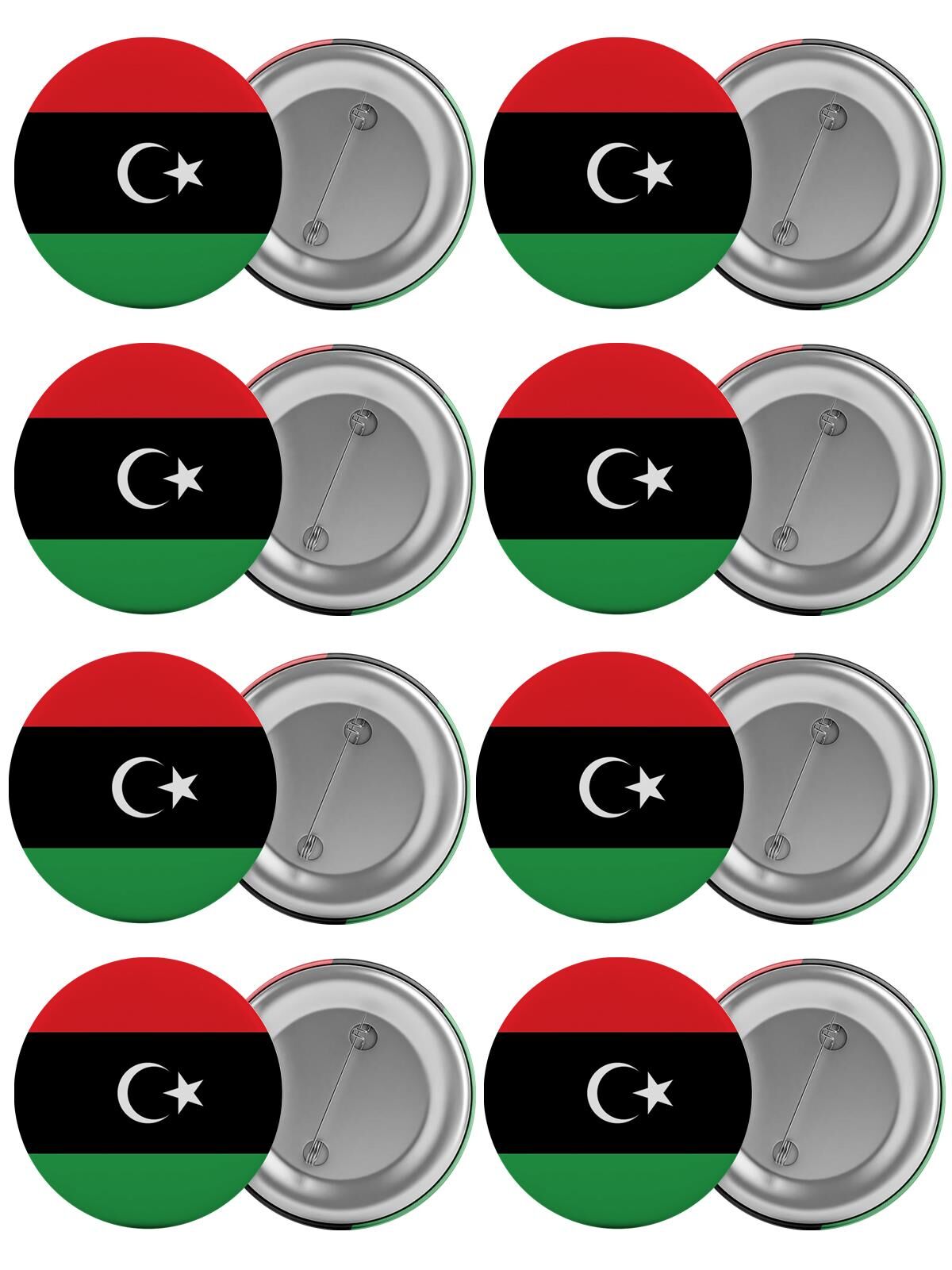 Libya Bayrağı Çanta Rozeti Seti 8 Adet En Büyük Boy 5.8cm İğneli Broş