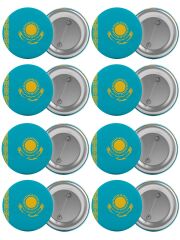 Kazakistan Bayrağı Çanta Rozeti Seti 8 Adet En Büyük Boy 5.8cm İğneli Broş