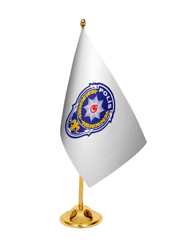 Masa Üstü Polis Logosu Bayrağı + Pirinç Direk Masa Bayrak Seti