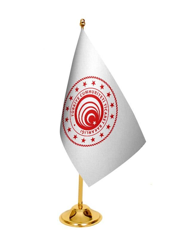Masa Üstü Ticaret Bakanlığı Bayrağı + Pirinç Direk Masa Bayrak Seti
