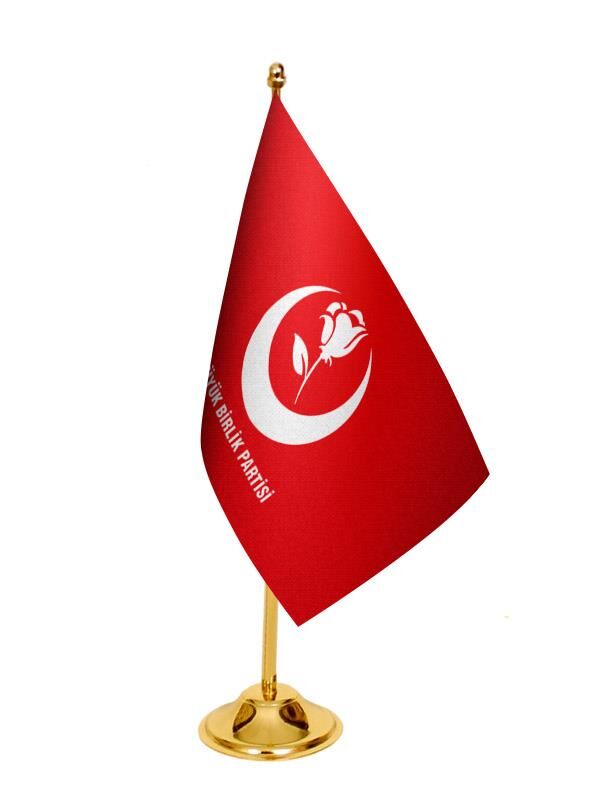 Masa Üstü Büyük Birlik Partisi Bayrağı + Pirinç Direk Masa Bayrak Seti