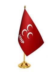 Masa Üstü MHP Bayrağı + Pirinç Direk Masa Bayrak Seti