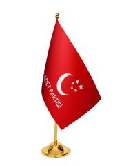 Masa Üstü Saadet Partisi Bayrağı + Pirinç Direk Masa Bayrak Seti