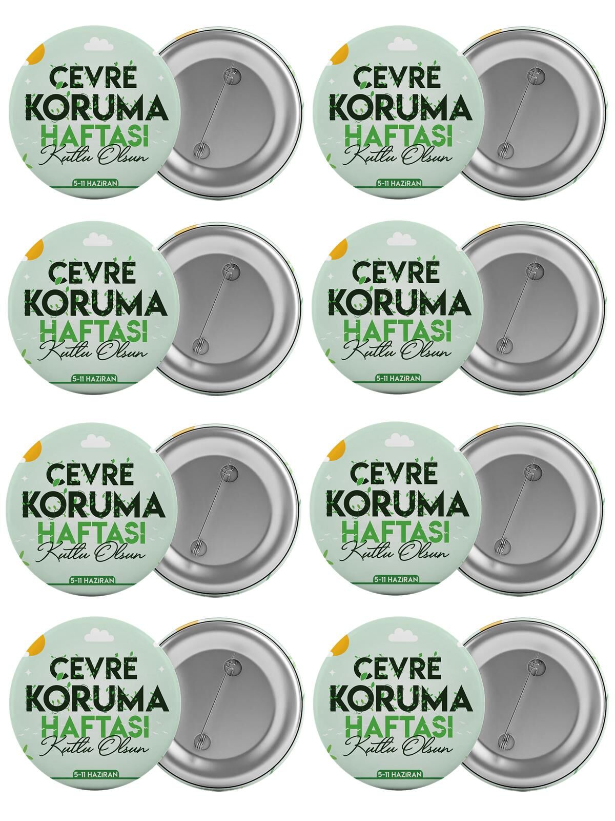 Çevre Koruma Haftası Çanta Rozeti Seti 8 Adet En Büyük Boy 5.8cm İğneli Broş