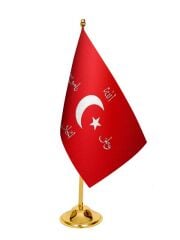Masa Üstü İttihat ve Terakki Bayrağı + Pirinç Direk Masa Bayrak Seti