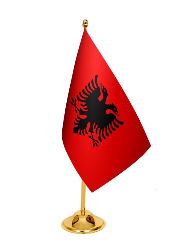 Masa Üstü Arnavutluk Bayrağı + Pirinç Direk Masa Bayrak Seti