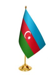 Masa Üstü Azerbaycan Bayrağı + Pirinç Direk Masa Bayrak Seti