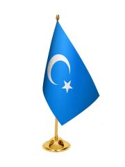 Masa Üstü Doğu Türkistan Bayrağı + Pirinç Direk Masa Bayrak Seti