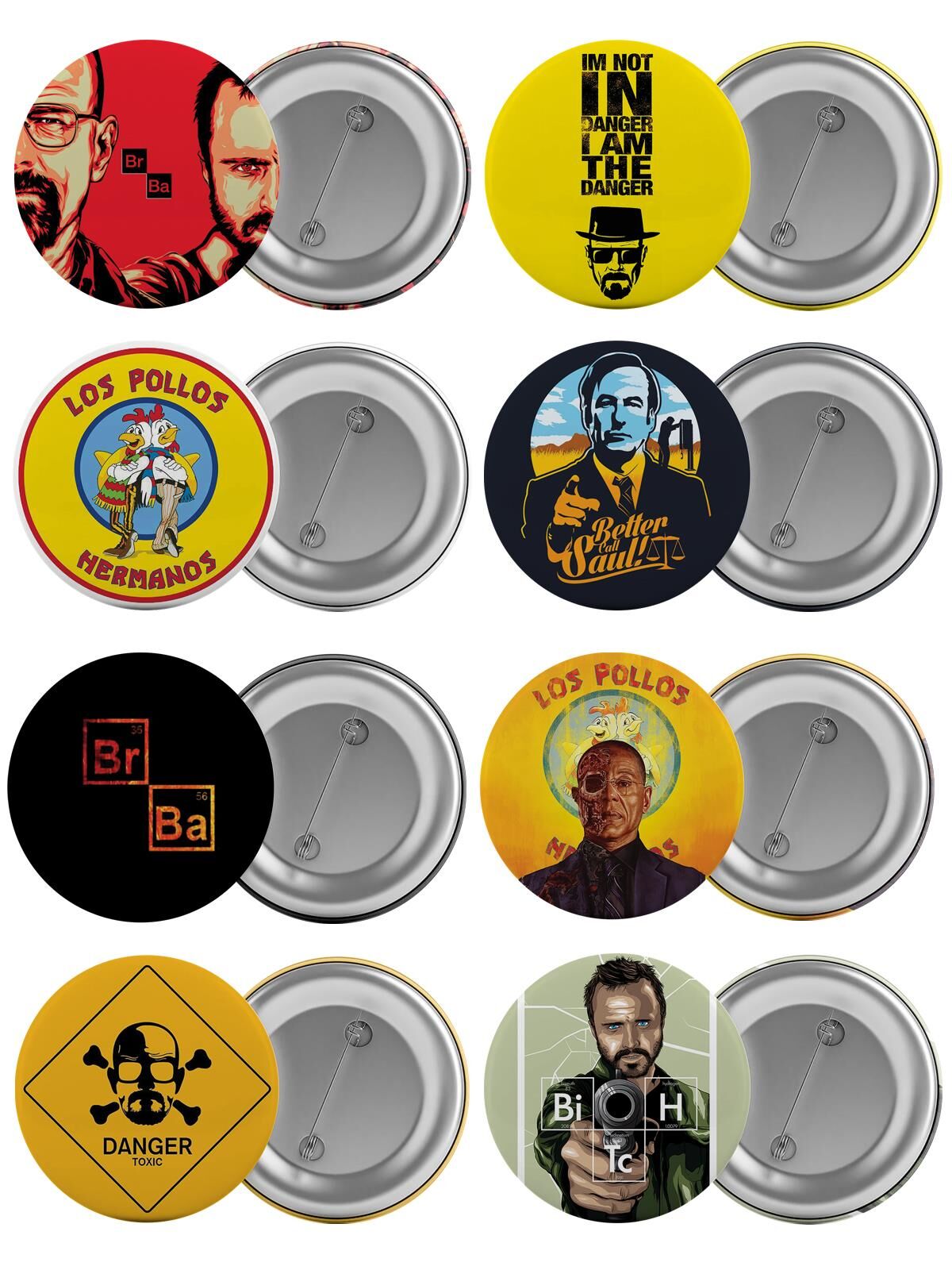 Breaking Bad Çanta Rozeti Seti 8 Adet En Büyük Boy 5.8cm İğneli Broş