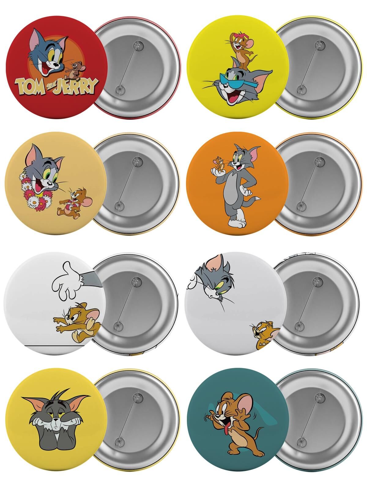Tom ve Jerry Çanta Rozeti Seti 8 Adet En Büyük Boy 5.8cm İğneli Broş