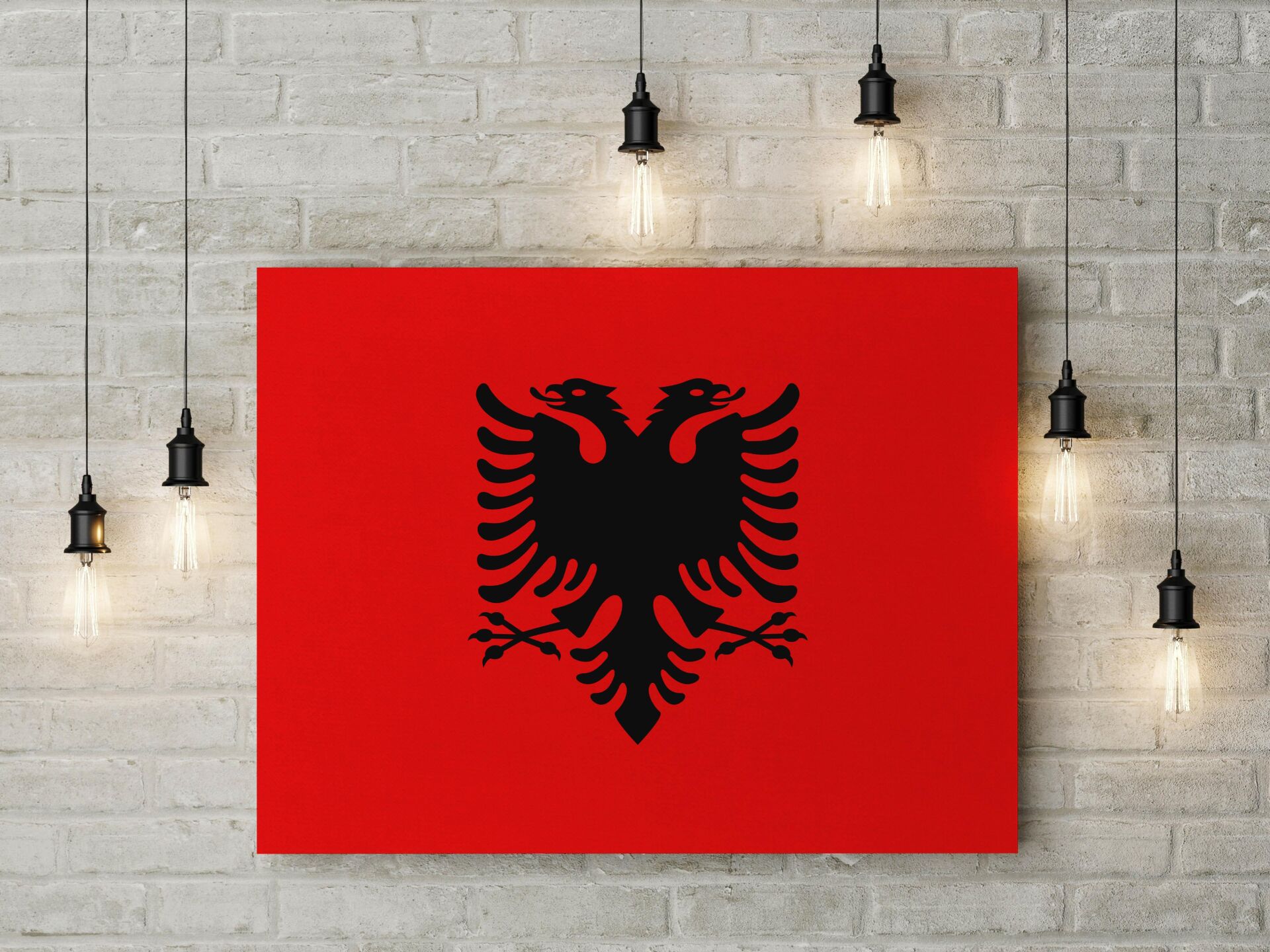 Arnavutluk Bayrağı Kanvas Tablo 40x55cm Dekoratif Tablo