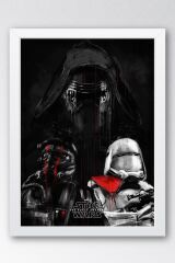 Star Wars Çerçeveli Tablo - Uzay Savaşları Güç Uyanıyor Fim Posteri Tablo 30x42 - Beyaz