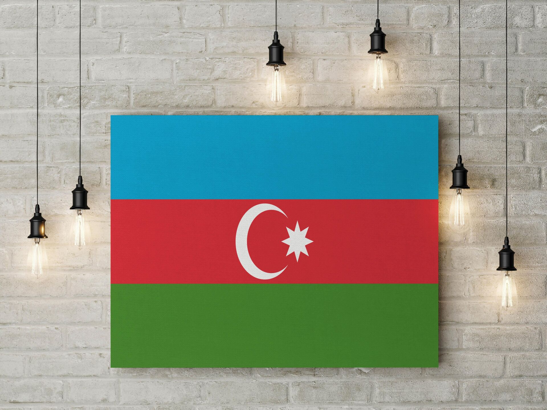 Azerbaycan Bayrağı Kanvas Tablo 40x55cm Dekoratif Tablo