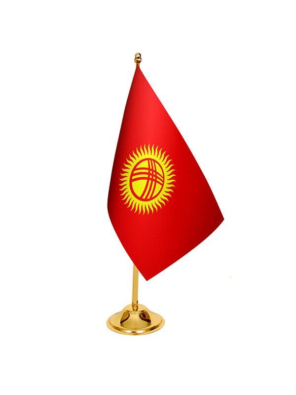 Masa Üstü Kırgızistan Bayrağı + Pirinç Direk Masa Bayrak Seti